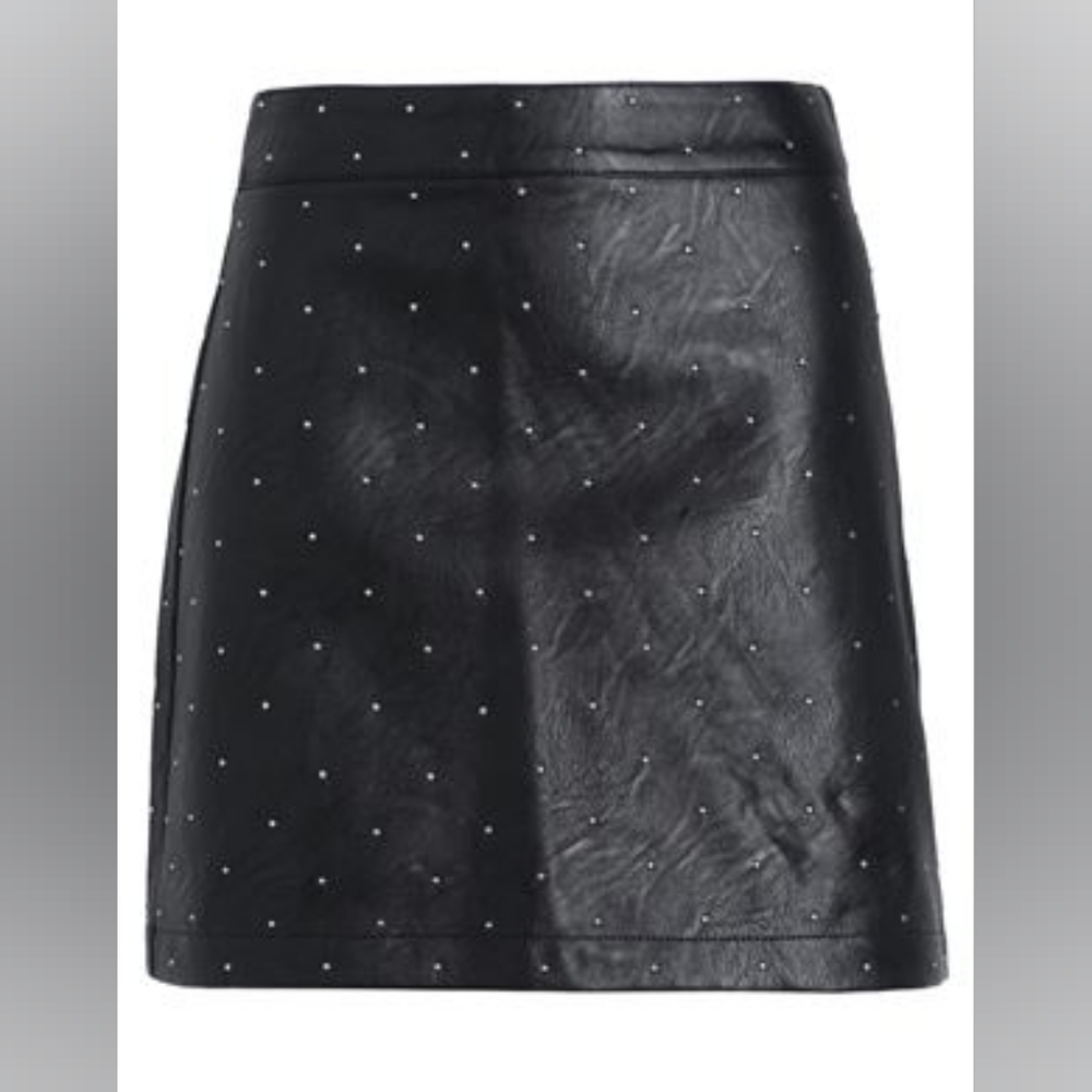 Topshop Faux Vegan Black Studded Leather Biker Mini Skirt US 10